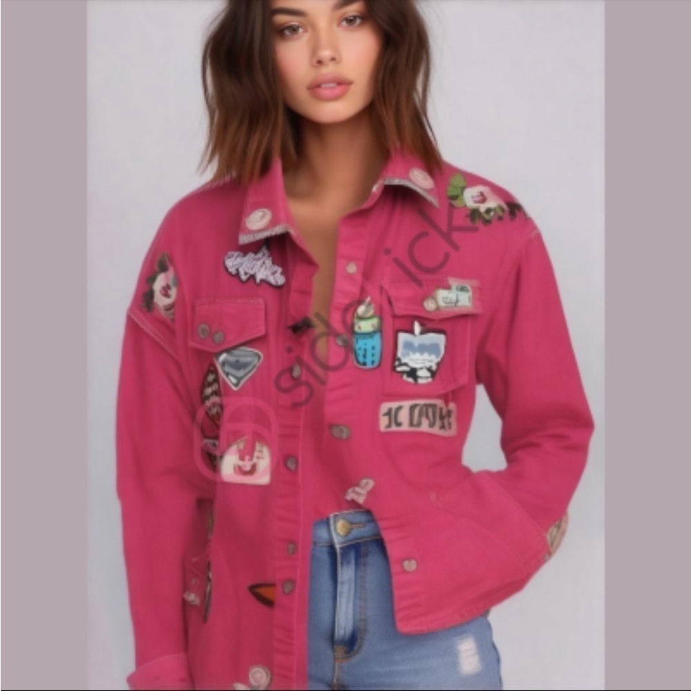 Barbie Pink Denim Jacket Oversized Custom Patches